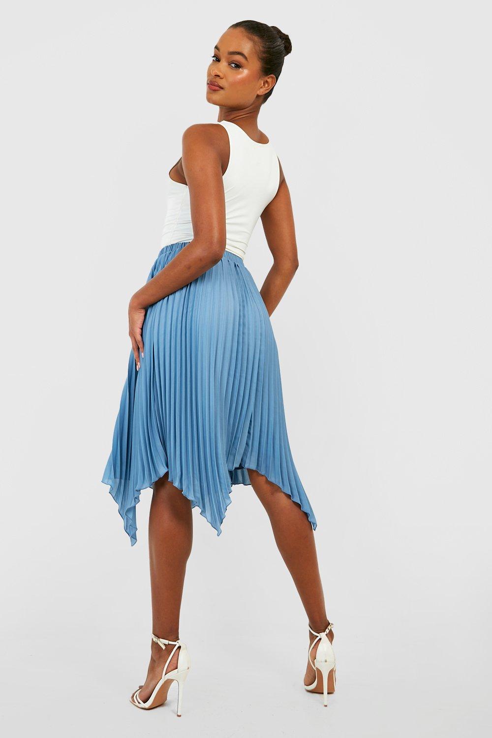 Tall Asymmetric Pleated Midi Skirt